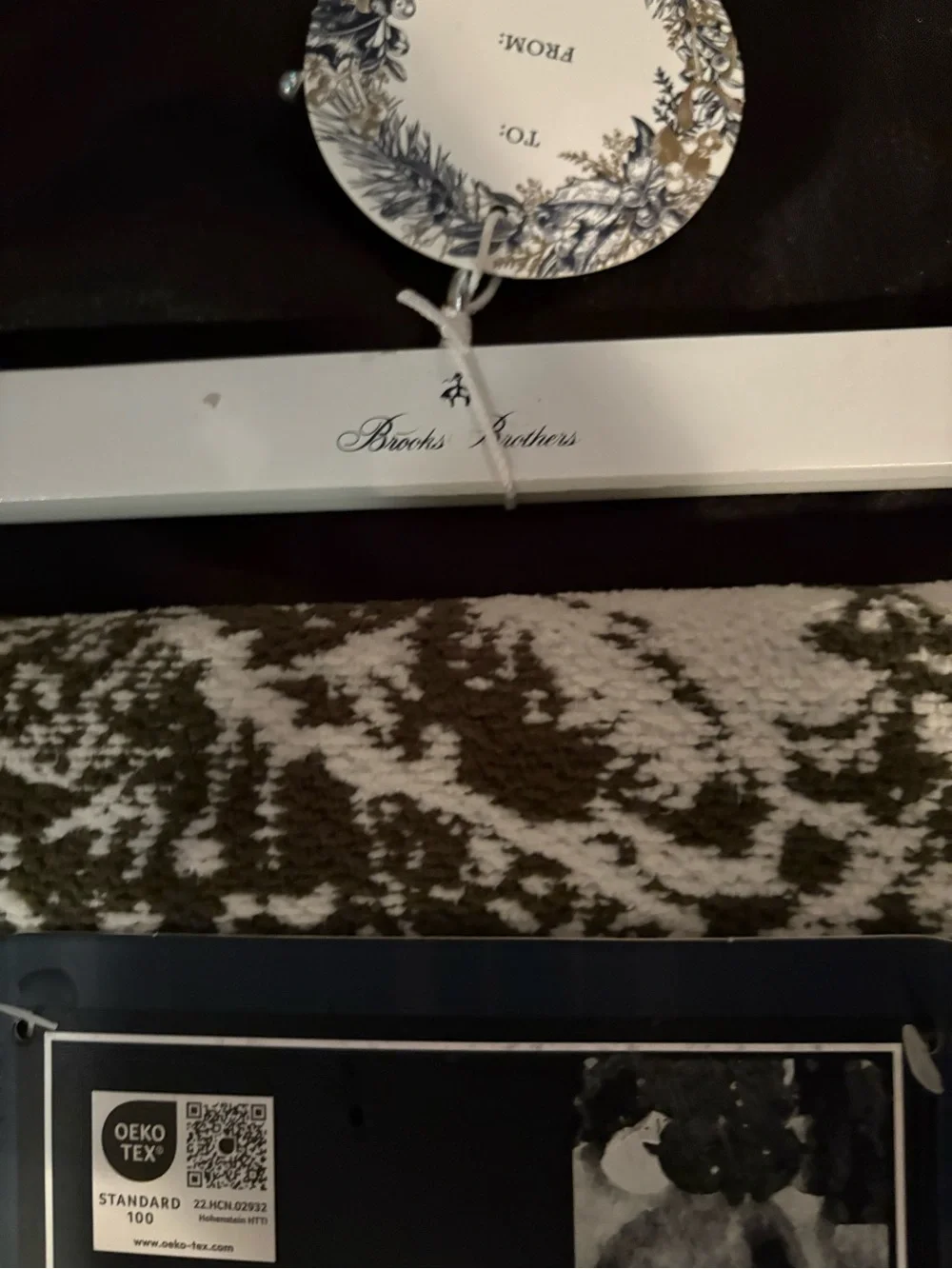 Brooks Brothers Cream and Olive Green Decorative Throw